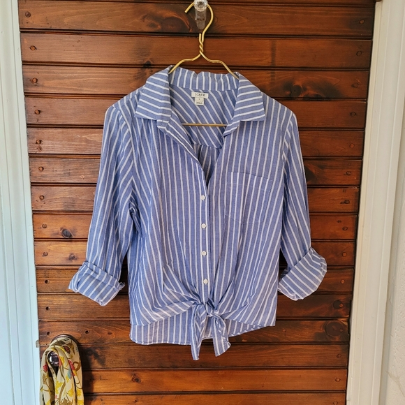 J. Crew Tops - J. Crew tie front striped shirt